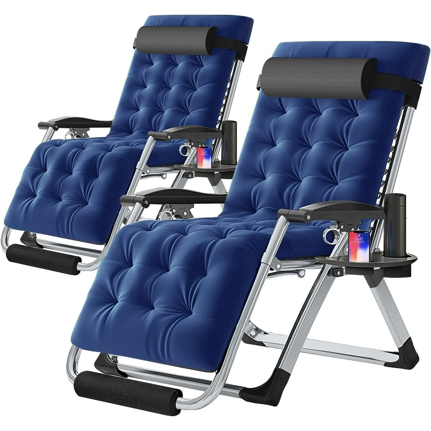 Lilypelle Zero Gravity Chair, Folding Adjustable Reclining Lounge Chair with Removable Cushion, Headrest and Cup Holder, Supports up to 440lbs，Black