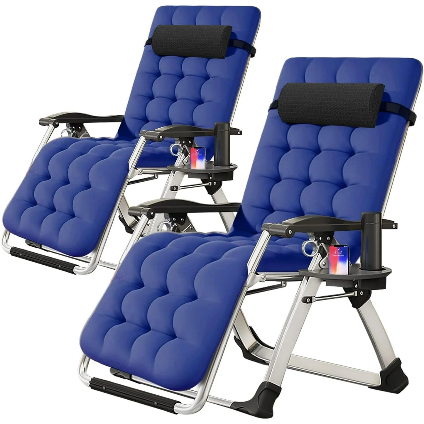 Lilypelle Zero Gravity Chair, Folding Adjustable Reclining Lounge Chair with Removable Cushion, Headrest and Cup Holder, Supports up to 440lbs，Black