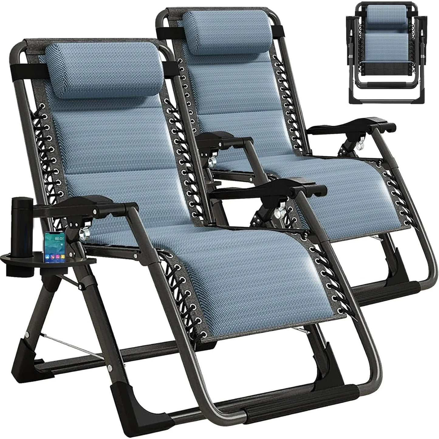 Lilypelle Zero Gravity Chair, Folding Adjustable Reclining Lounge Chair with Removable Cushion, Headrest and Cup Holder, Supports up to 440lbs，Black