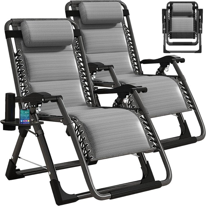 Lilypelle Zero Gravity Chair, Folding Adjustable Reclining Lounge Chair with Removable Cushion, Headrest and Cup Holder, Supports up to 440lbs，Black