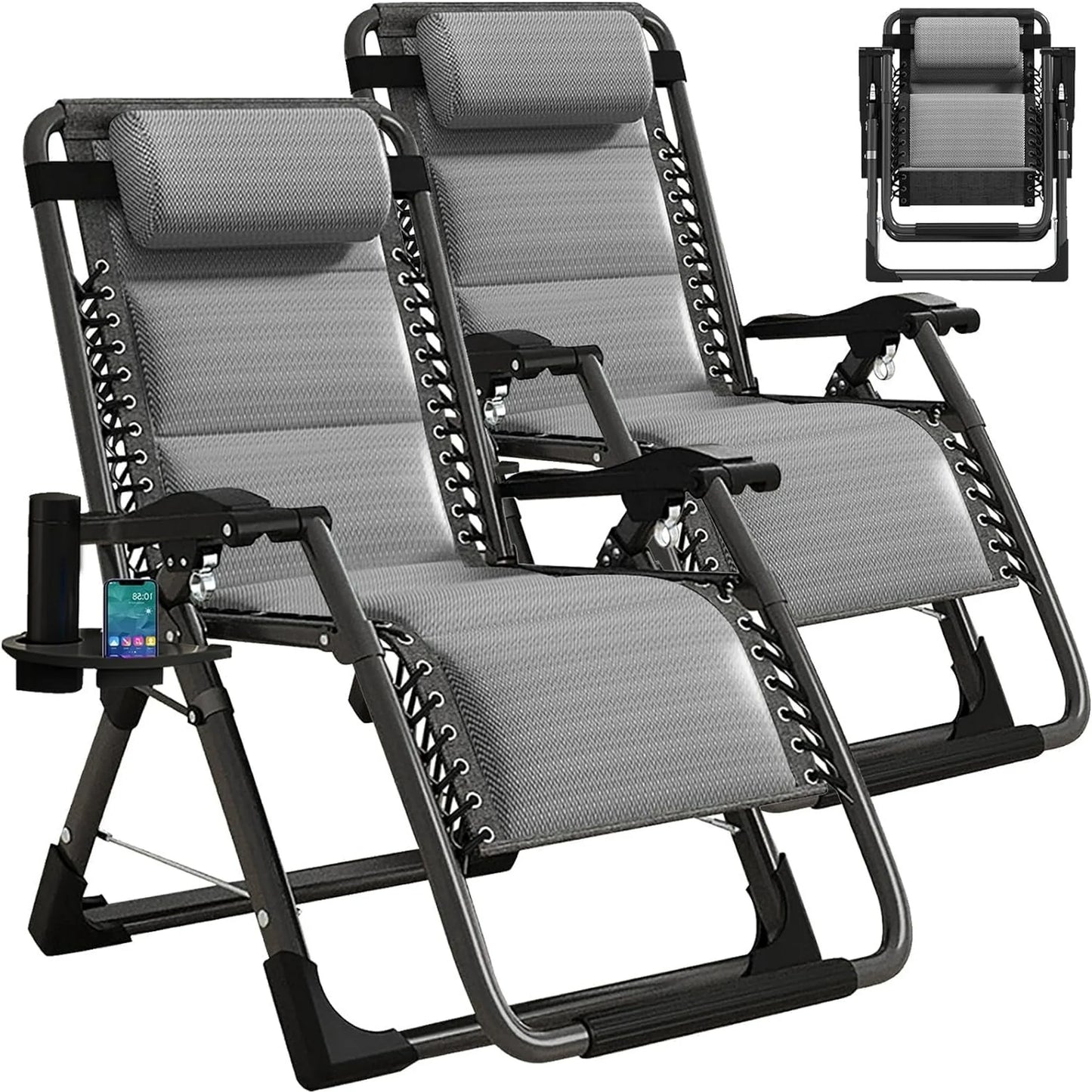 Lilypelle Zero Gravity Chair, Folding Adjustable Reclining Lounge Chair with Removable Cushion, Headrest and Cup Holder, Supports up to 440lbs，Black