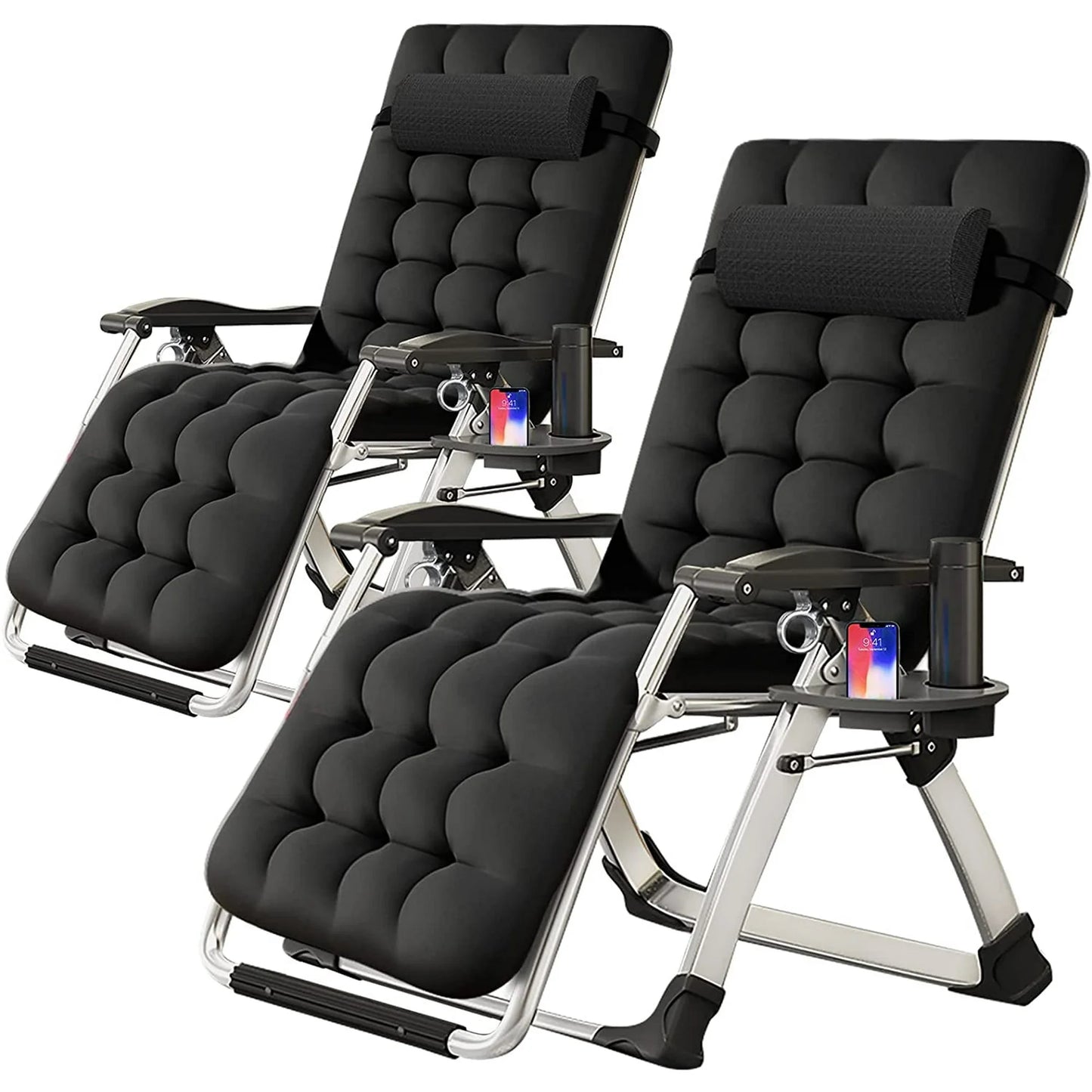 Lilypelle Zero Gravity Chair, Folding Adjustable Reclining Lounge Chair with Removable Cushion, Headrest and Cup Holder, Supports up to 440lbs，Black