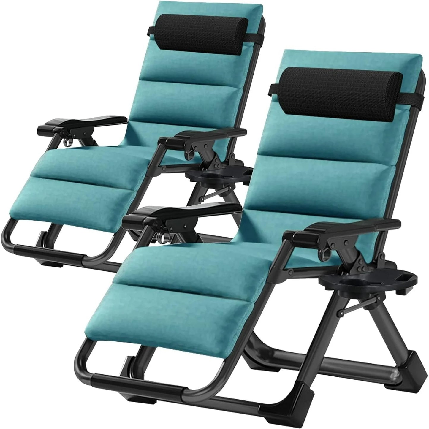 Lilypelle Zero Gravity Chair, Folding Adjustable Reclining Lounge Chair with Removable Cushion, Headrest and Cup Holder, Supports up to 440lbs，Black