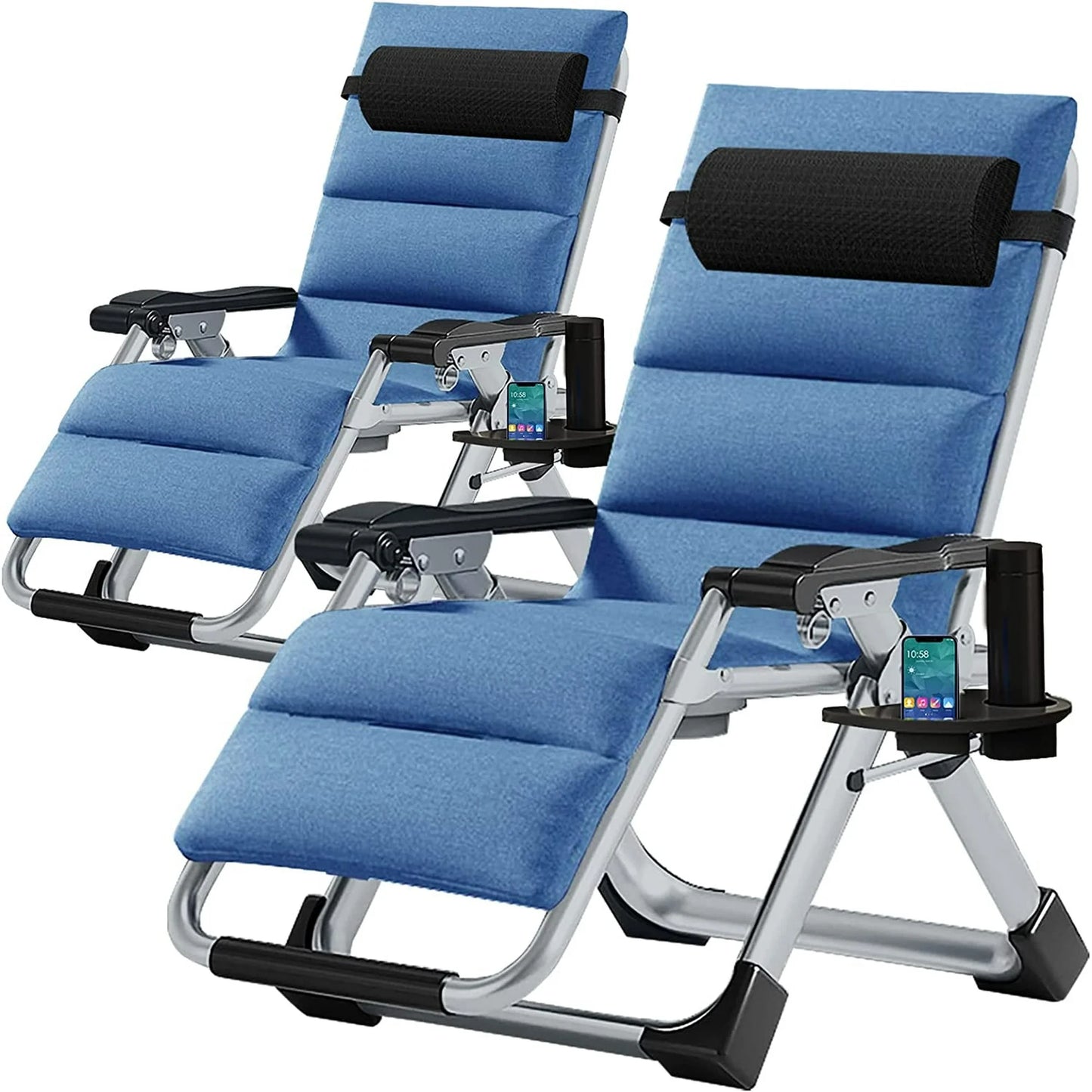 Lilypelle Zero Gravity Chair, Folding Adjustable Reclining Lounge Chair with Removable Cushion, Headrest and Cup Holder, Supports up to 440lbs，Black