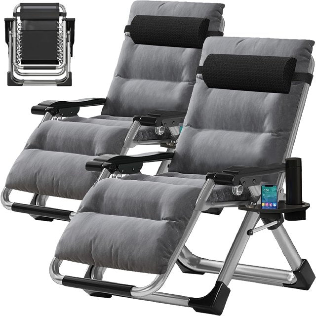 Lilypelle Zero Gravity Chair, Folding Adjustable Reclining Lounge Chair with Removable Cushion, Headrest and Cup Holder, Supports up to 440lbs，Black