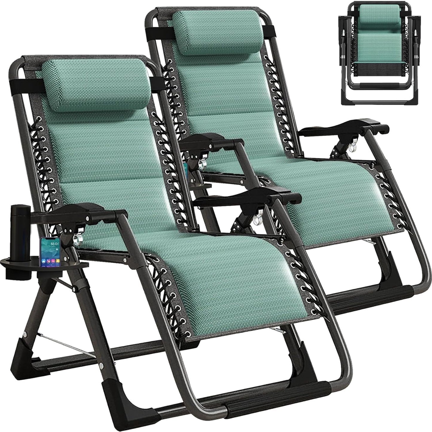 Lilypelle Zero Gravity Chair, Folding Adjustable Reclining Lounge Chair with Removable Cushion, Headrest and Cup Holder, Supports up to 440lbs，Black