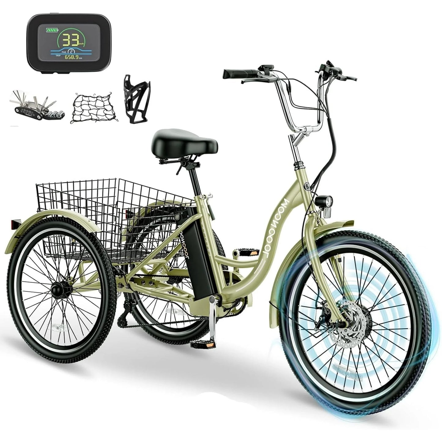 Lilypelle 24" 26" 3 Wheel Electric Tricycle for Adults, 350W 36V 7 Speeds Motorized Electric Trike Three Wheel Electric Bikes Bicycle with Large Basket for Women Men,Purple