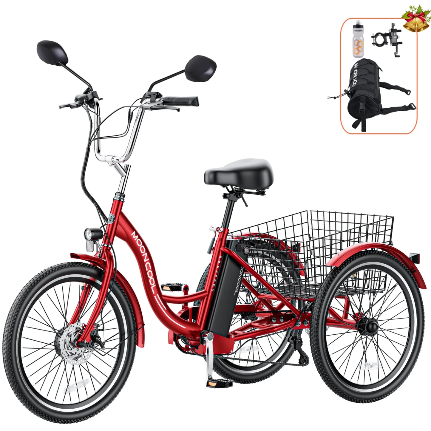 Lilypelle 24" 26" 3 Wheel Electric Tricycle for Adults, 350W 36V 7 Speeds Motorized Electric Trike Three Wheel Electric Bikes Bicycle with Large Basket for Women Men,Purple