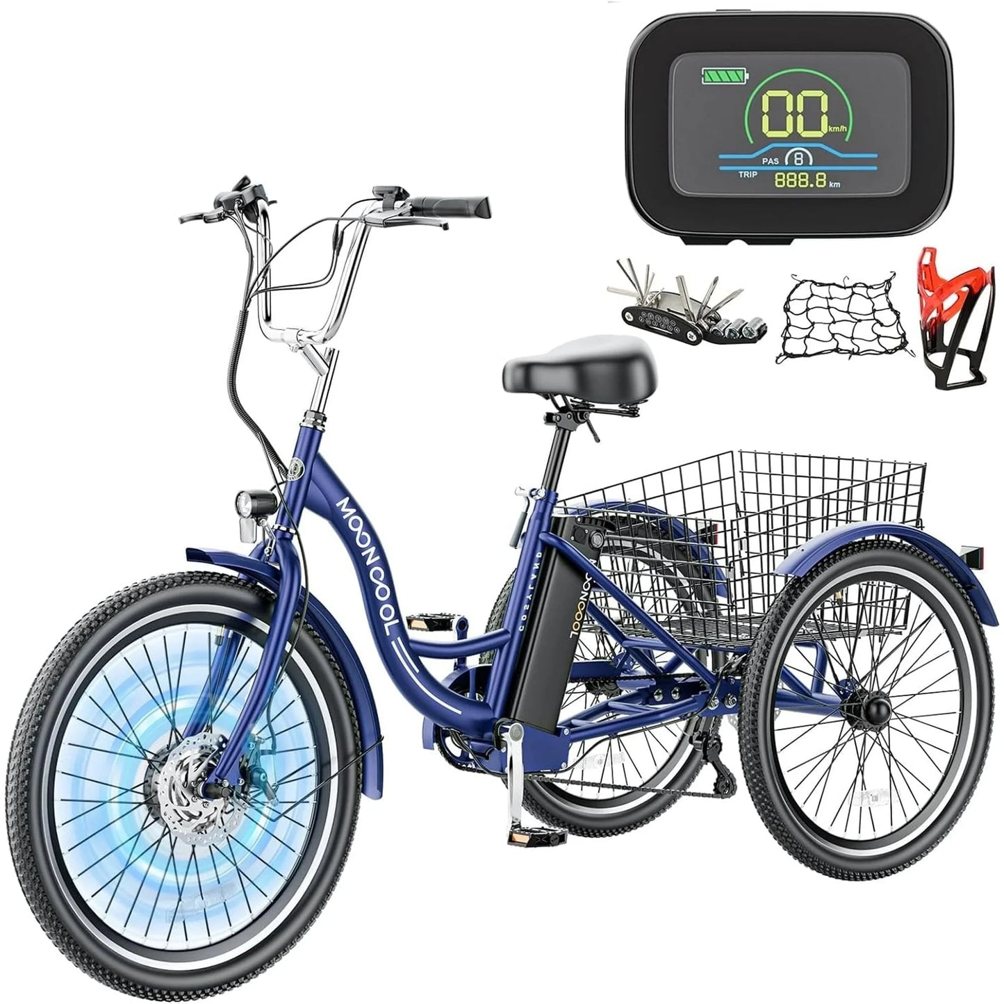 Lilypelle 24" 26" 3 Wheel Electric Tricycle for Adults, 350W 36V 7 Speeds Motorized Electric Trike Three Wheel Electric Bikes Bicycle with Large Basket for Women Men,Purple