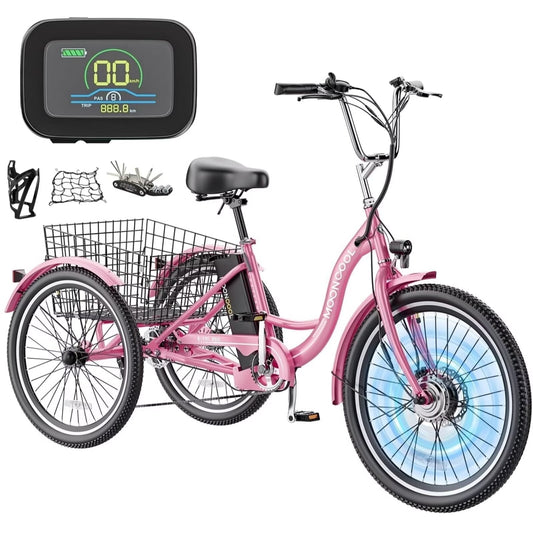 Lilypelle 24" 3 Wheel Electric Tricycle for Adults, 350W 36V 14.5Ah 7 Speeds Motorized Electric Trike Three Wheel Electric Bikes Bicycle with Large Basket for Women Men