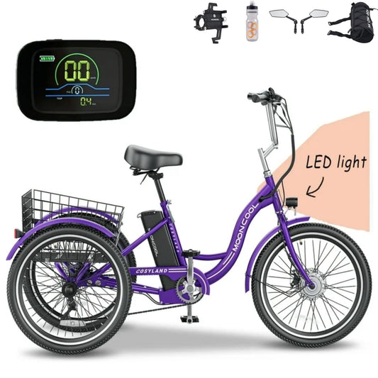 Lilypelle 24" Electric Tricycle for Adults, 350W 36V 14.5AH 7 Speeds Motorized Electric Trike Three Wheel Electric Bikes Bicycle with Large Basket for Women Men