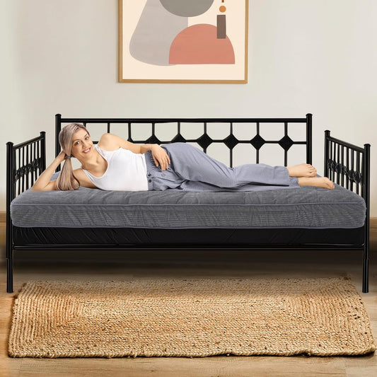 Lilypelle 6 Inches Daybed Mattress Memory Foam Futon Mattress Twin Size, Thick Corduroy Futons Sofa Couch Bed, Foldable Floor Mattress for Adults (Frame Not Included), Grey