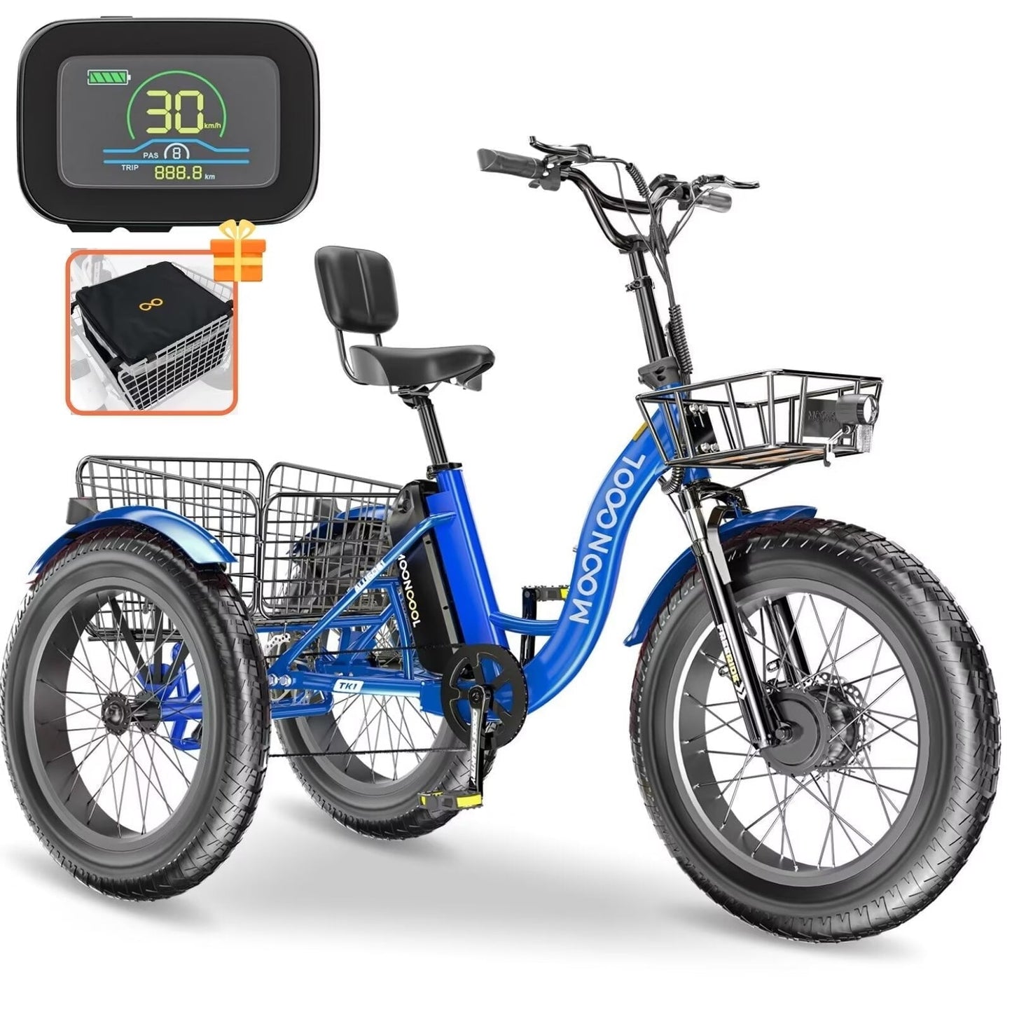 Lilypelle 7-Speed Electric Tricycle with 20" x 4" Fat Tires for Adults,500W 48V 14.5Ah Lithium Battery ,3 Wheels Electric bike with Front & Rear Basket for Men, Women，Senior