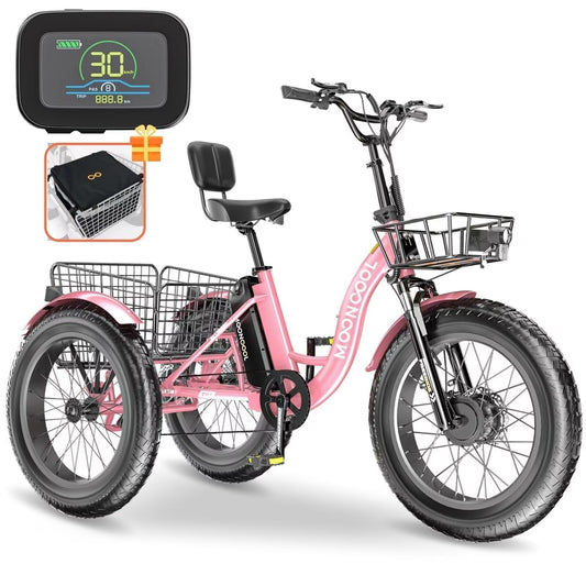 Lilypelle 7-Speed Electric Tricycle with 20" x 4" Fat Tires for Adults,500W 48V 14.5Ah Lithium Battery ,3 Wheels Electric bike with Front & Rear Basket for Men, Women,Senior