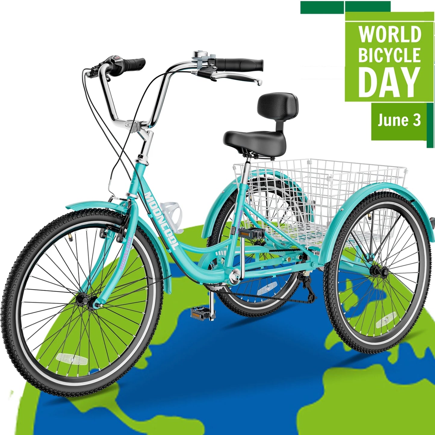 Lilypelle Adult Tricycle 24" Wheels Low Stepover Frame Bike, 7-Speed Shimano Derailleur Trike, 3 Wheels Bike with Basket