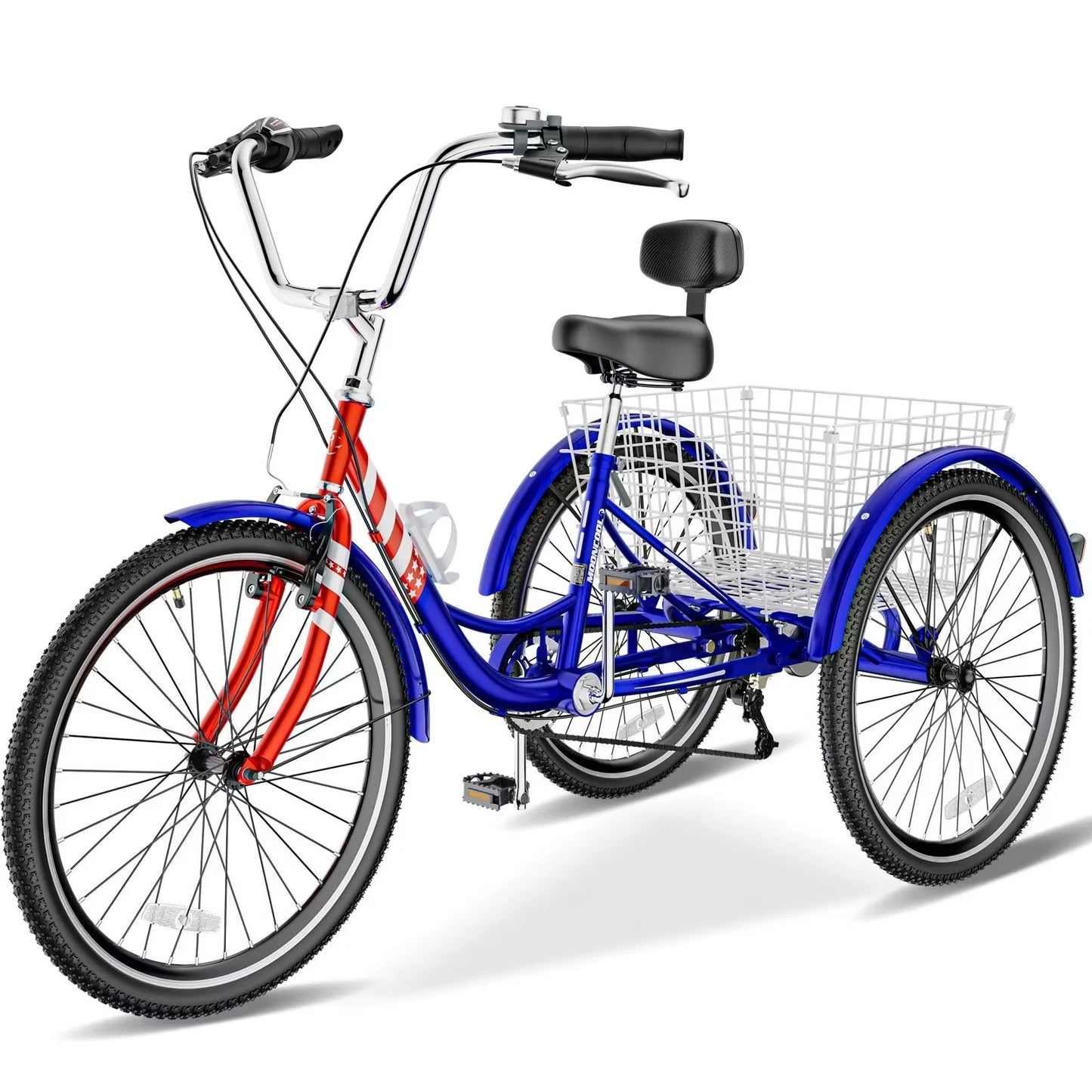 Lilypelle Adult Tricycle 24" Wheels Low Stepover Frame Bike, 7-Speed Shimano Derailleur Trike, 3 Wheels Bike with Basket