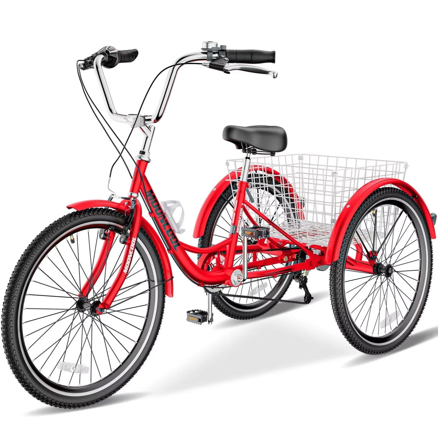 Lilypelle Adult Tricycle 24" Wheels Low Stepover Frame Bike, 7-Speed Shimano Derailleur Trike, 3 Wheels Bike with Basket