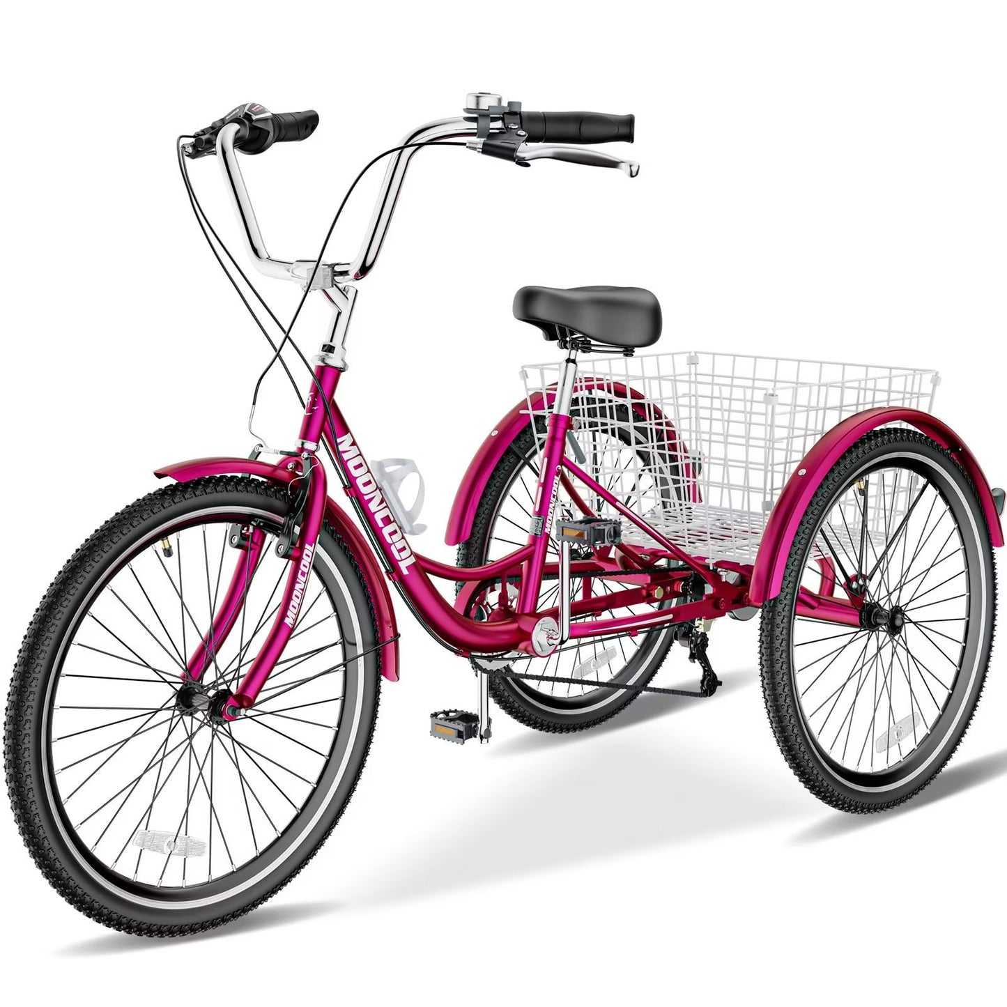 Lilypelle Adult Tricycle 24" Wheels Low Stepover Frame Bike, 7-Speed Shimano Derailleur Trike, 3 Wheels Bike with Basket