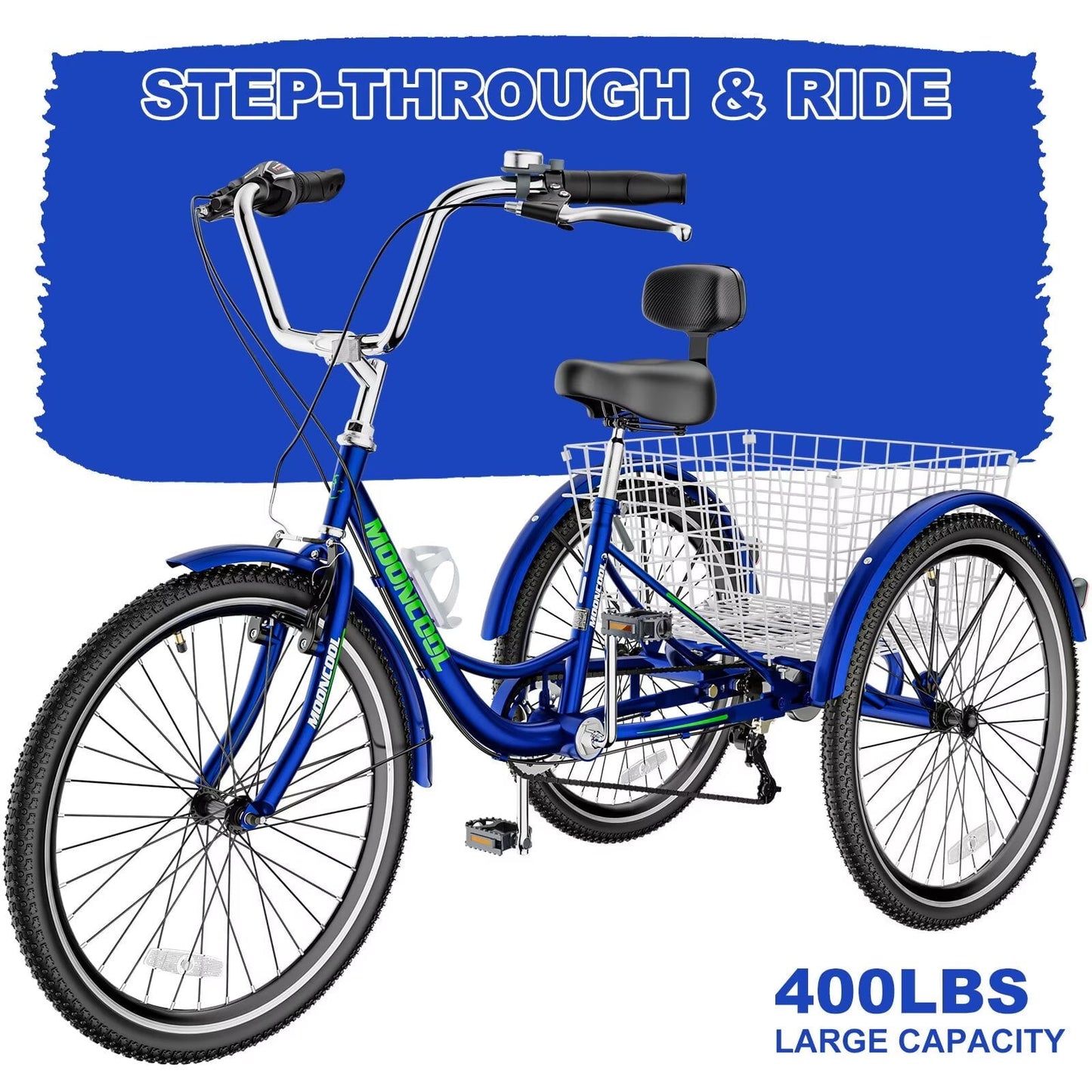Lilypelle Adult Tricycles 7 Speed 20 inch Three Wheel Bike Cruiser Trike with Low-Step Through Frame/Large Basket for Men, Women, Seniors,Mint Blue