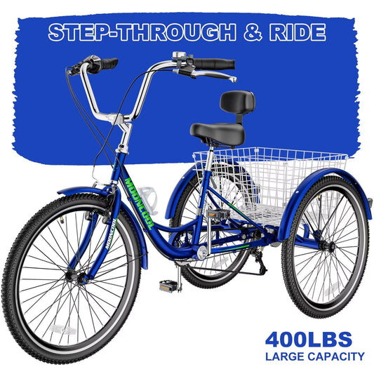 Lilypelle Adult Tricycles 7 Speed 20 inch Three Wheel Bike Cruiser Trike with Low-Step Through Frame/Large Basket for Men, Women, Seniors,Mint Blue