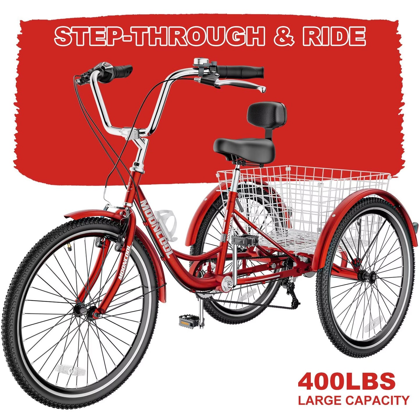 Lilypelle Adult Tricycles 7 Speed 24/26 inch Three Wheel Bike Cruiser Trike with Low-Step Through Frame/Large Basket for Men, Women, Seniors