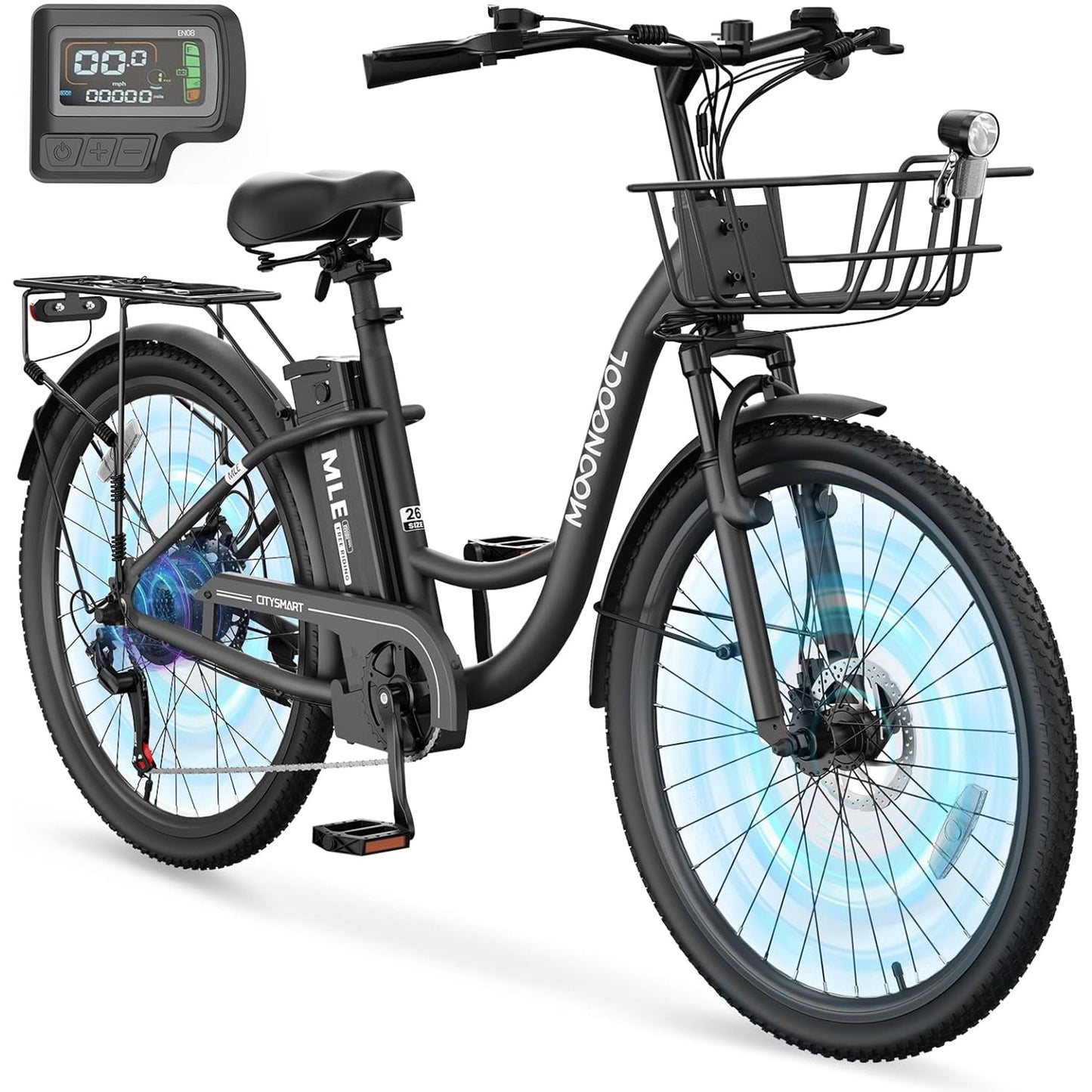 Lilypelle Electric Bike for Women Adults, 700W Peak Power, 40 Miles Electric Cruiser Bike with 36V 10.4Ah Battery, 7-Speed Electric Bicycle, 26" Tires and Front Fork Suspension