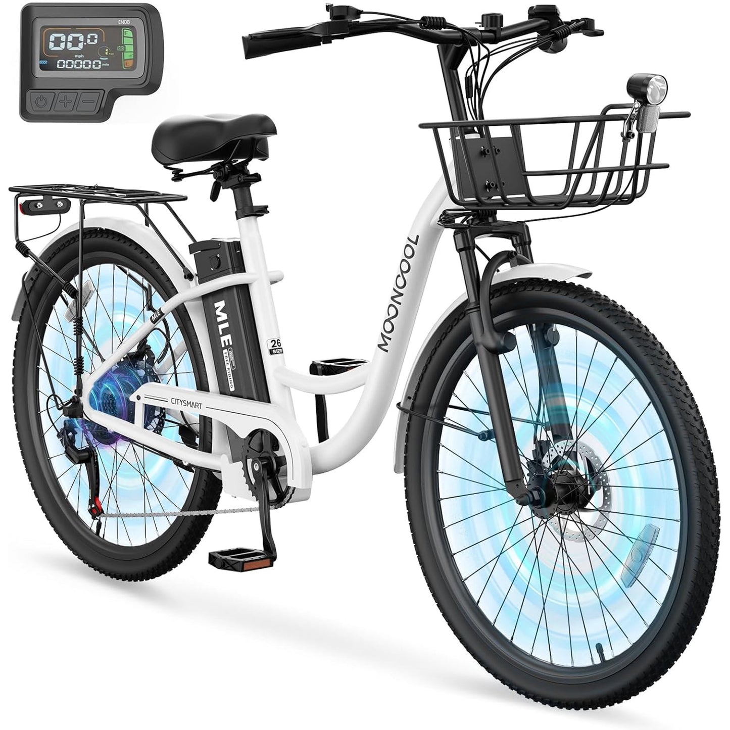 Lilypelle Electric Bike for Women Adults, 700W Peak Power, 40 Miles Electric Cruiser Bike with 36V 10.4Ah Battery, 7-Speed Electric Bicycle, 26" Tires and Front Fork Suspension