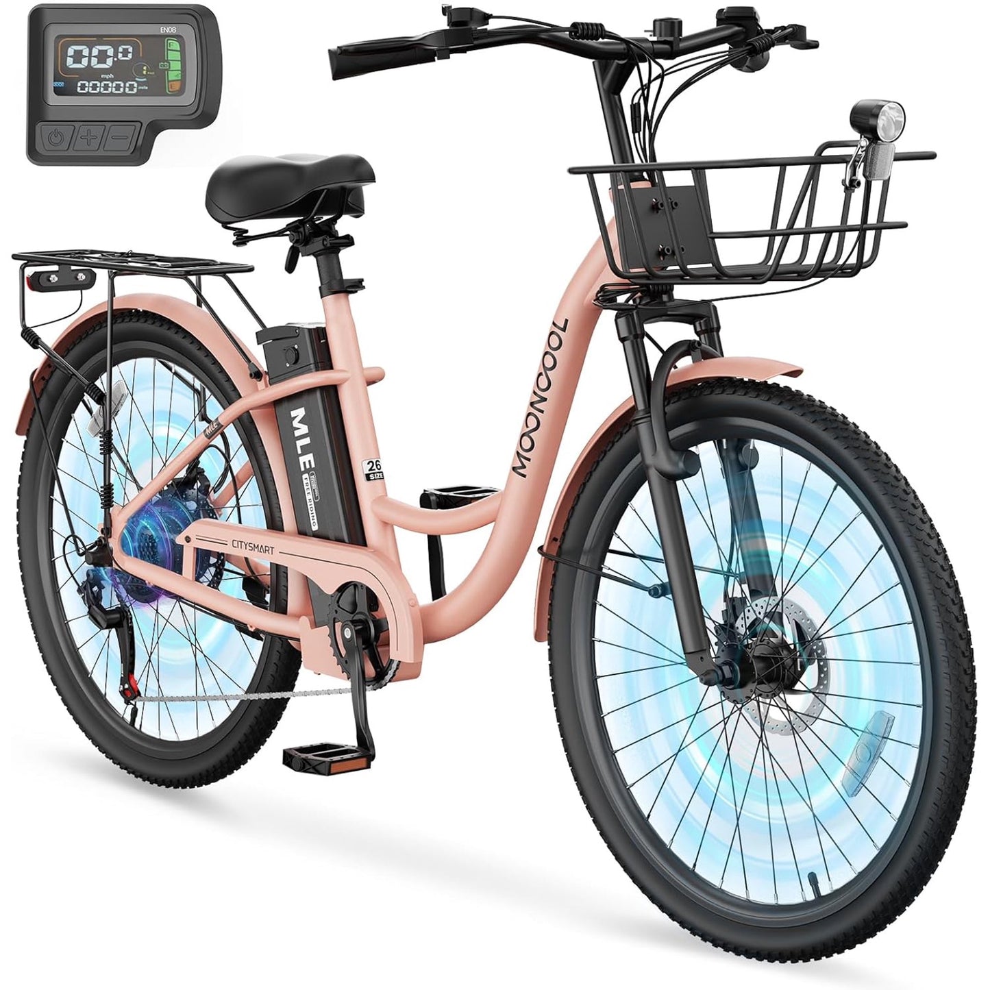 Lilypelle Electric Bike for Women Adults, 700W Peak Power, 40 Miles Electric Cruiser Bike with 36V 10.4Ah Battery, 7-Speed Electric Bicycle, 26" Tires and Front Fork Suspension
