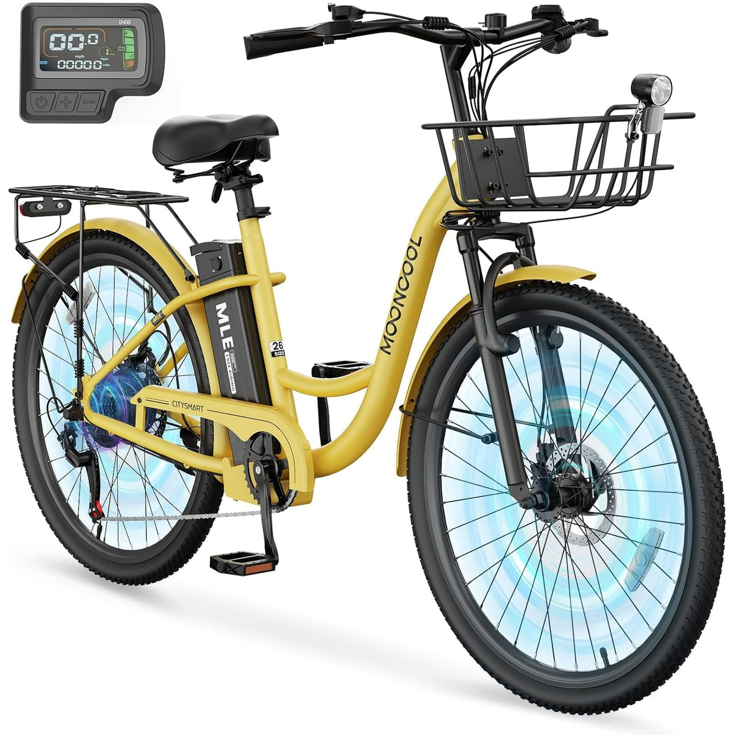 Lilypelle Electric Bike for Women Adults, 700W Peak Power, 40 Miles Electric Cruiser Bike with 36V 10.4Ah Battery, 7-Speed Electric Bicycle, 26" Tires and Front Fork Suspension