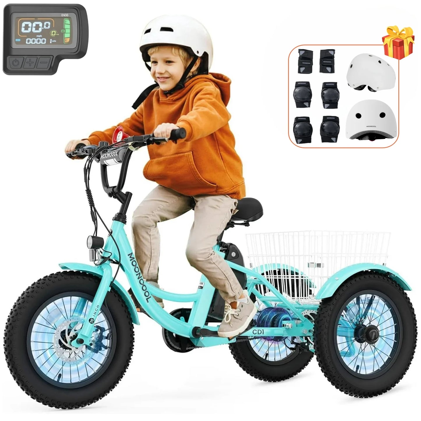 Lilypelle Electric Ride on tricycle for Kids , 6/9/12Mph Three Max Speed 250W Power trike w/ 24V 10.4Ah Battery, Headlights & Horn, Large Rear Basket ,2 sets of DIY stickers,16"x3" Wheel,30Miles
