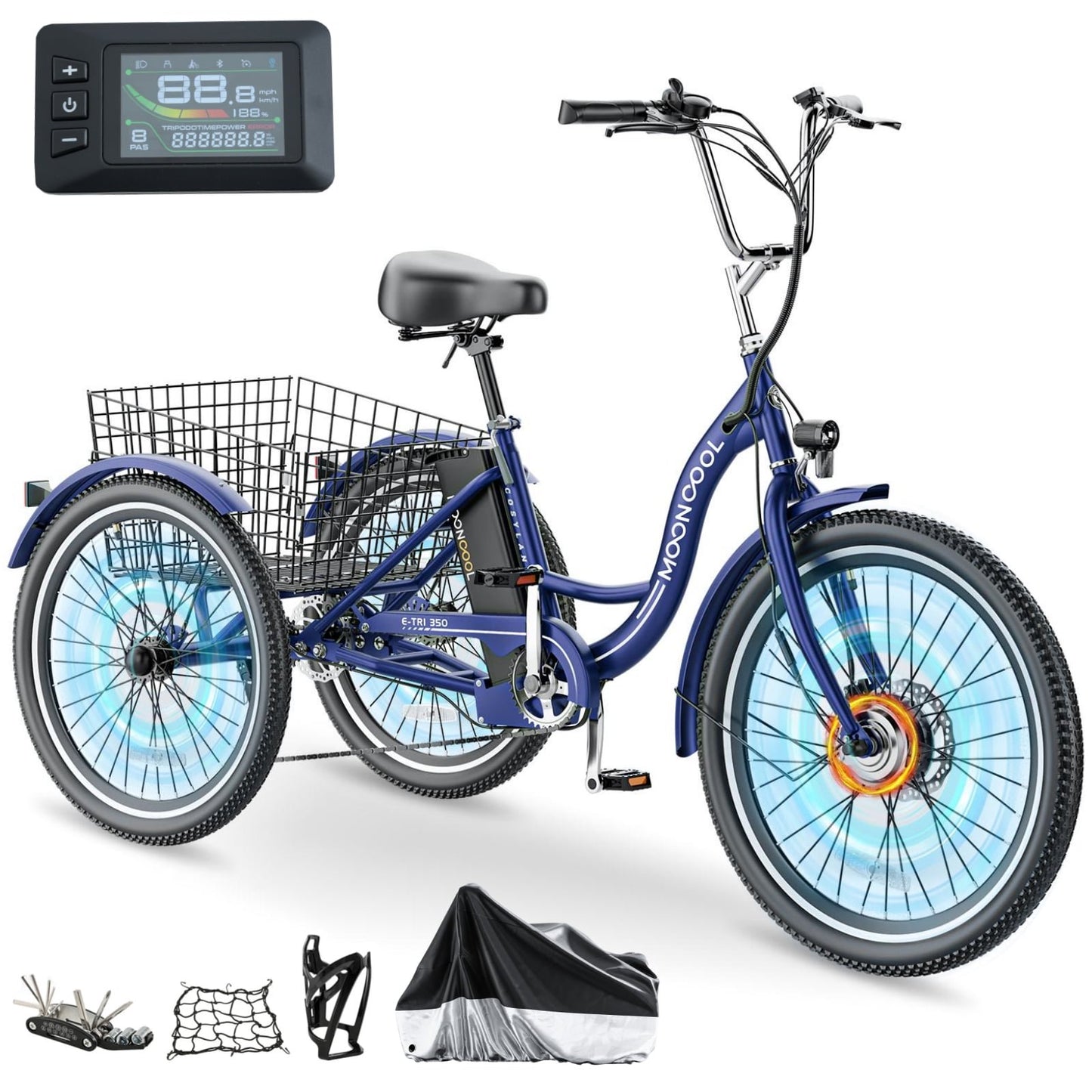 Lilypelle Electric Tricycle for Adults, 350W Electric Trike 7 Speed with 36V removable Battery, 3 Wheel Electric Bikes for Women Men Seniors, 450lb, 24/26 inch Tire