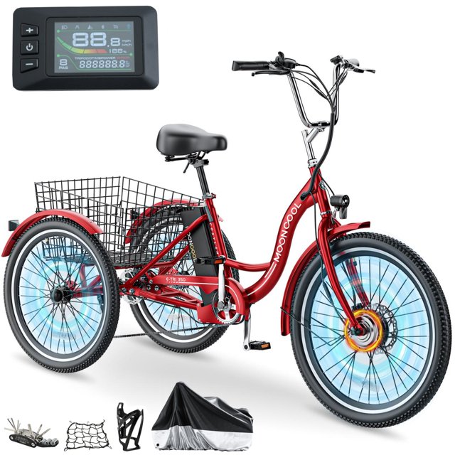 Lilypelle Electric Tricycle for Adults, 350W Electric Trike 7 Speed with 36V removable Battery, 3 Wheel Electric Bikes for Women Men Seniors, 450lb, 24/26 inch Tire