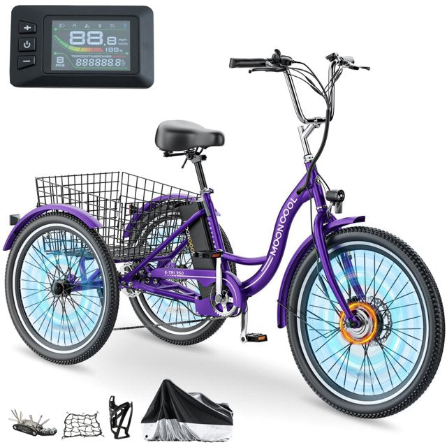 Lilypelle Electric Tricycle for Adults, 350W Electric Trike 7 Speed with 36V removable Battery, 3 Wheel Electric Bikes for Women Men Seniors, 450lb, 24/26 inch Tire