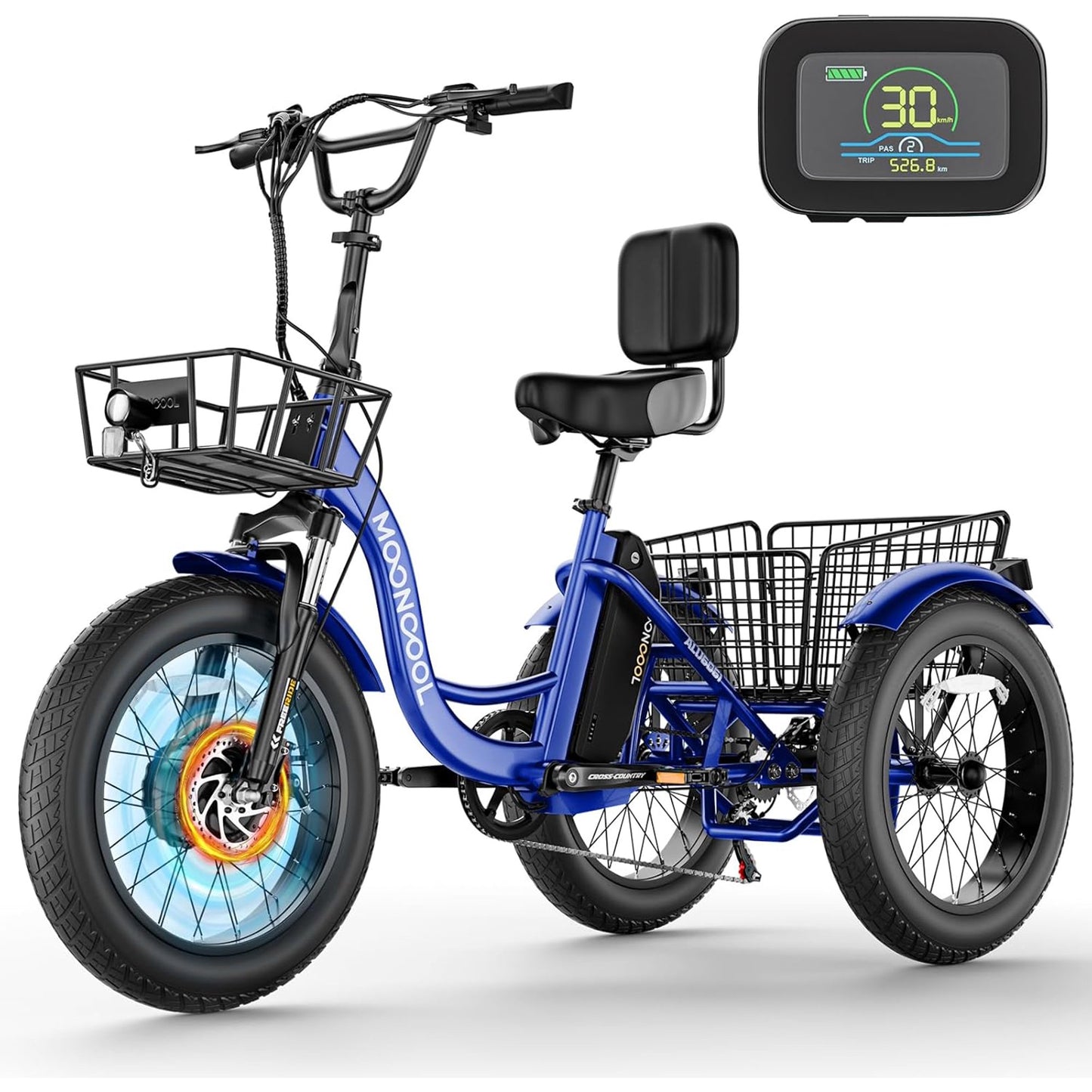 Lilypelle Electric Trike for Adults,350W 36V 3 Wheel Fat Tire Electric Bikes,7 Speeds Motorized Tricycle with Basket for Women Men