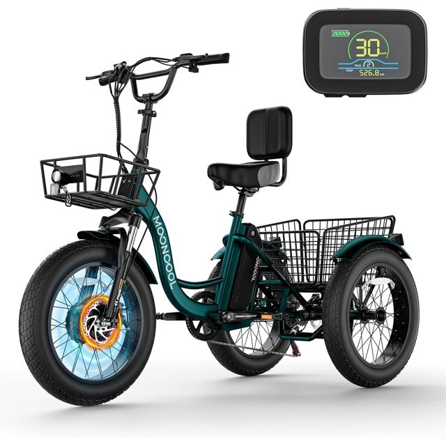 Lilypelle Electric Trike for Adults,350W 36V 3 Wheel Fat Tire Electric Bikes,7 Speeds Motorized Tricycle with Basket for Women Men
