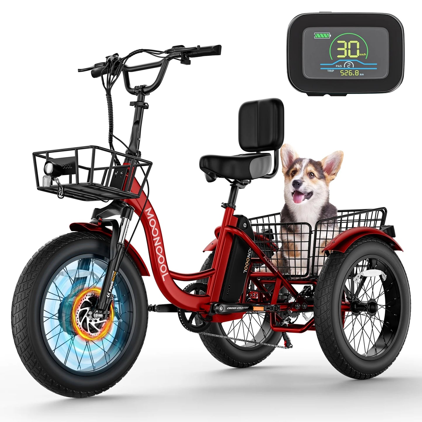 Lilypelle Electric Trike for Adults,350W 36V 3 Wheel Fat Tire Electric Bikes,7 Speeds Motorized Tricycle with Basket for Women Men