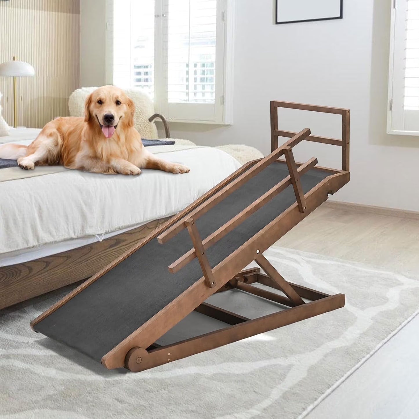 Lilypelle Foldable Pet Ramp for Small & Large dog,Adjustable Wood Dog Ramp