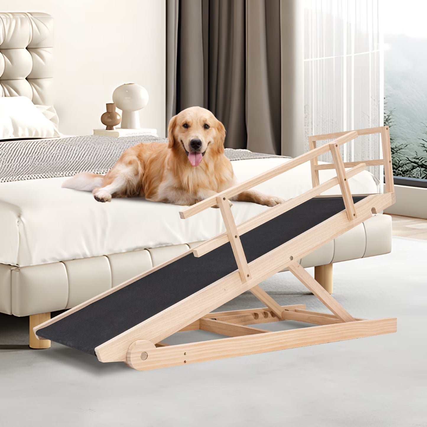 Lilypelle Foldable Pet Ramp for Small & Large dog,Adjustable Wood Dog Ramp