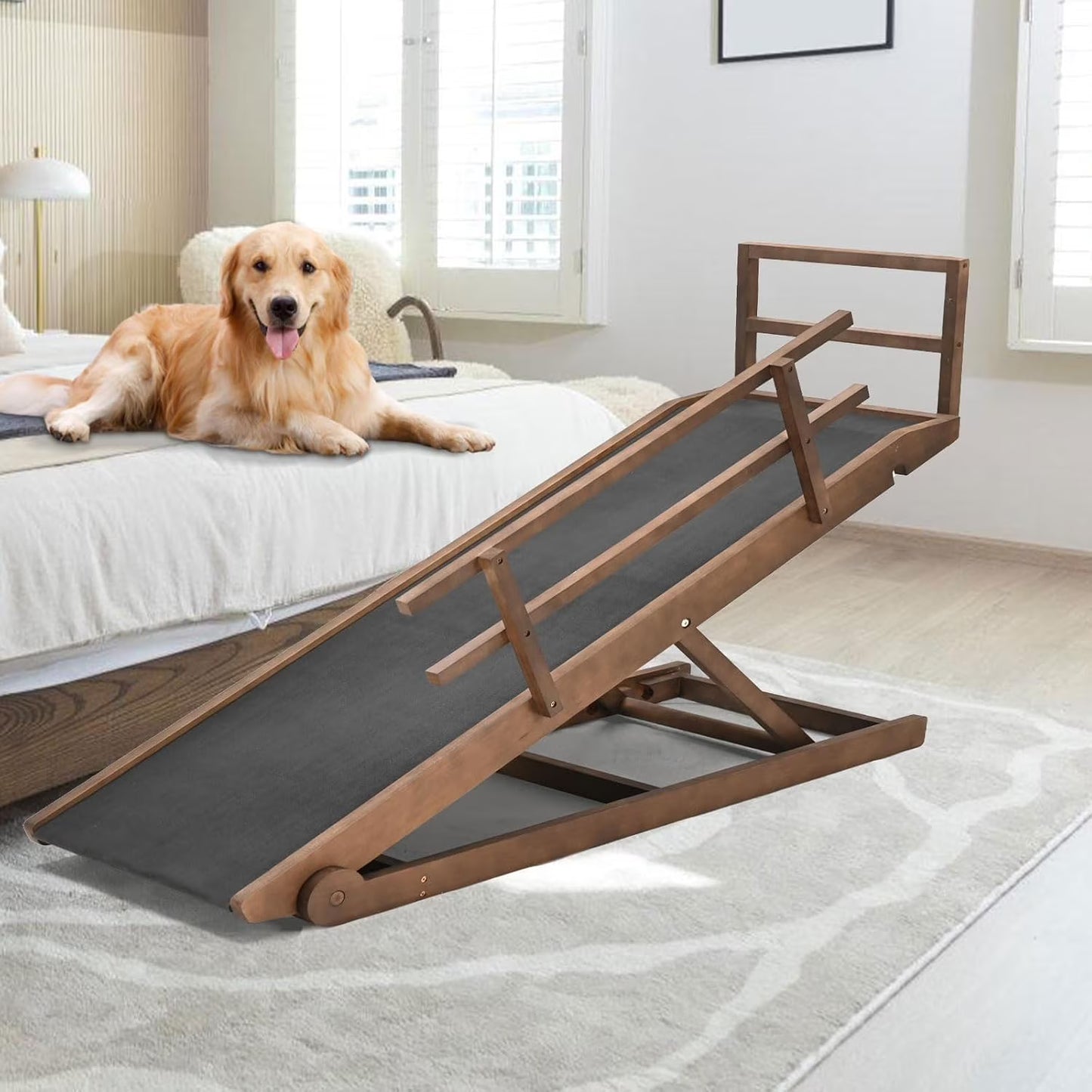 Lilypelle Foldable Pet Ramp for Small & Large dog,Adjustable Wood Dog Ramp