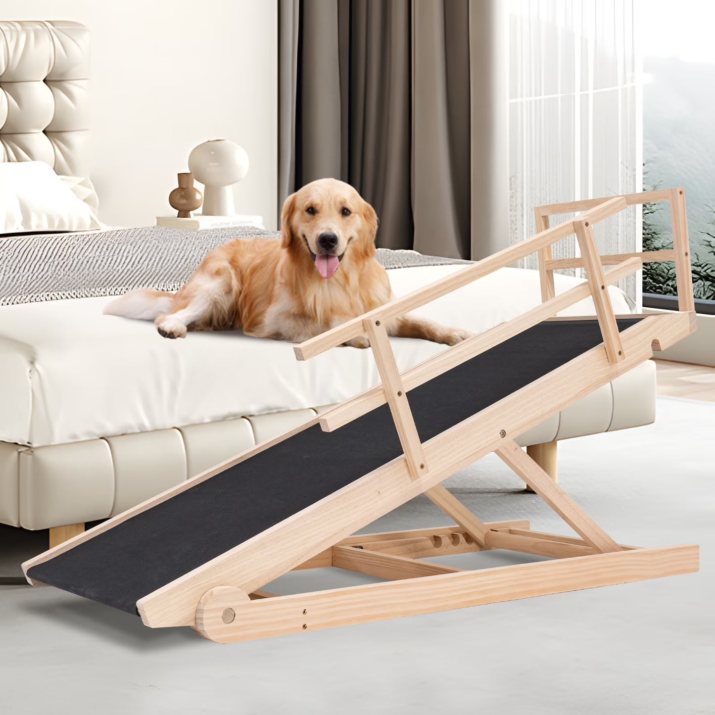 Lilypelle Foldable Pet Ramp for Small & Large dog,Adjustable Wood Dog Ramp