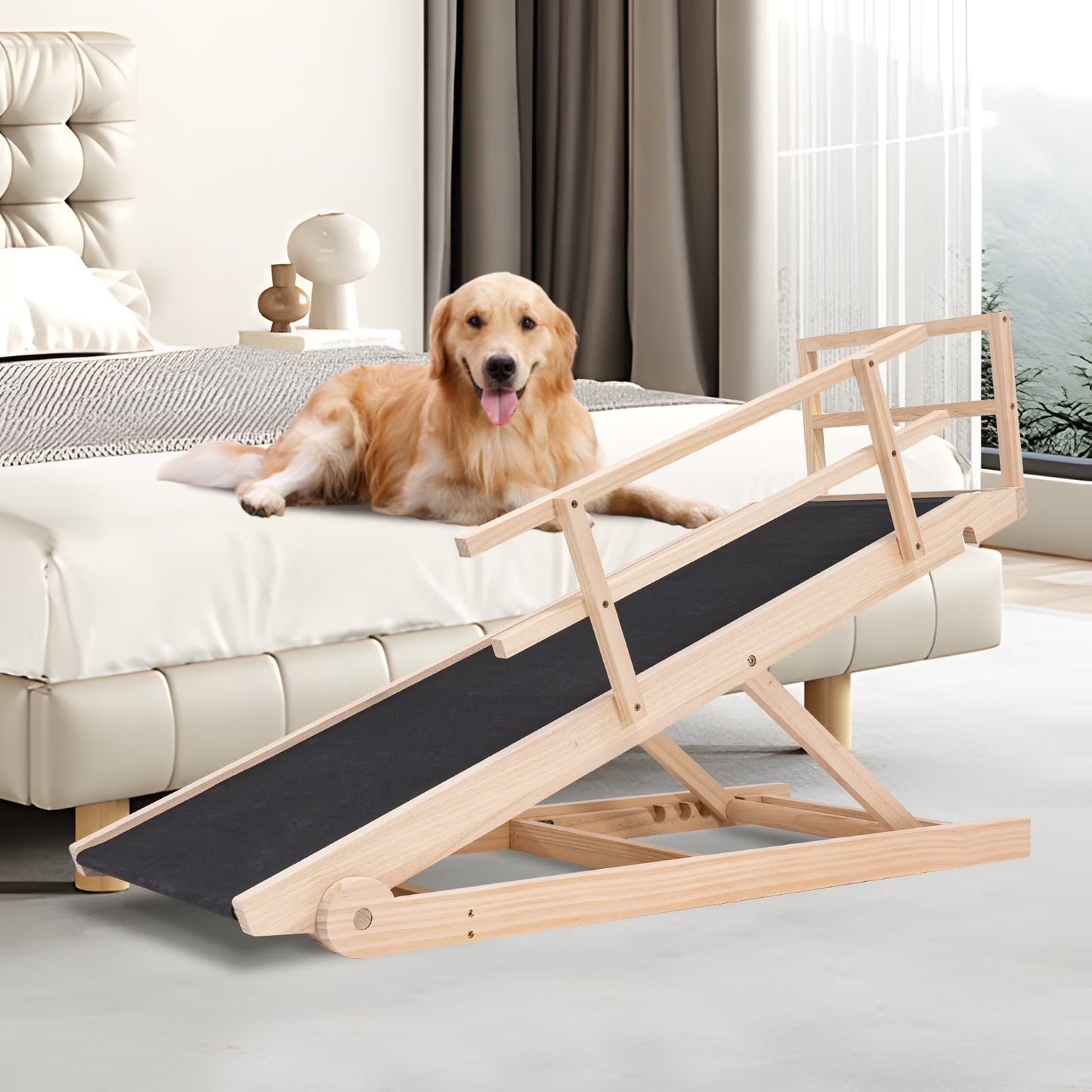 Lilypelle Foldable Pet Ramp for Small & Large dog,Adjustable Wood Dog Ramp