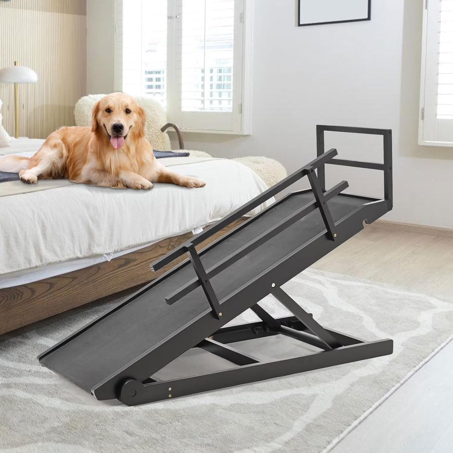 Lilypelle Foldable Pet Ramp for Small & Large dog,Adjustable Wood Dog Ramp