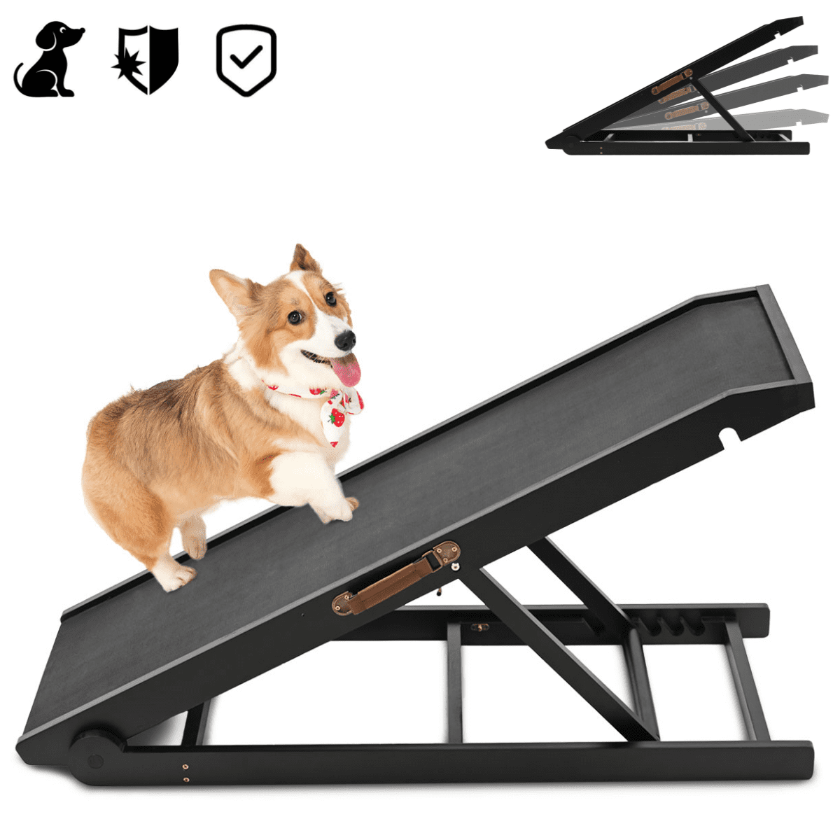 Lilypelle Foldable Pet Ramp for Small & Large dog,Adjustable Wood Dog Ramp
