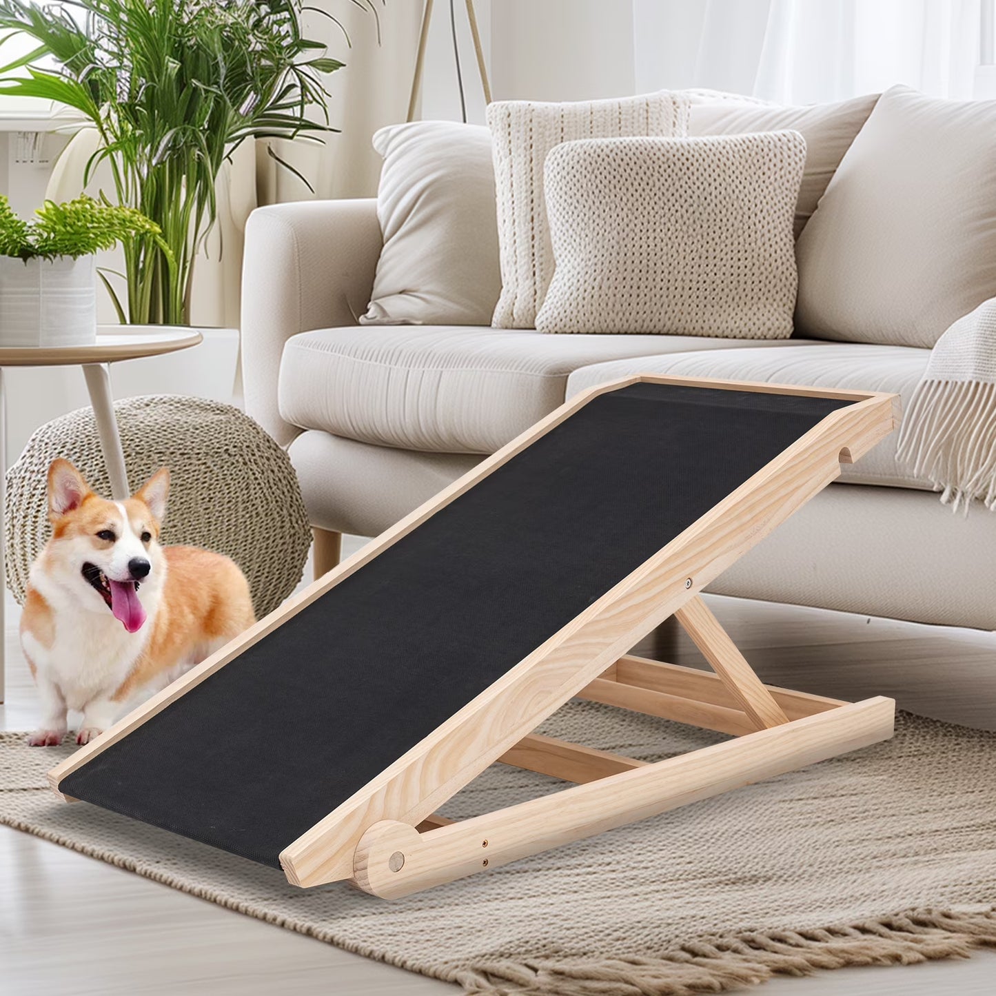Lilypelle Foldable Pet Ramp for Small & Large dog,Adjustable Wood Dog Ramp