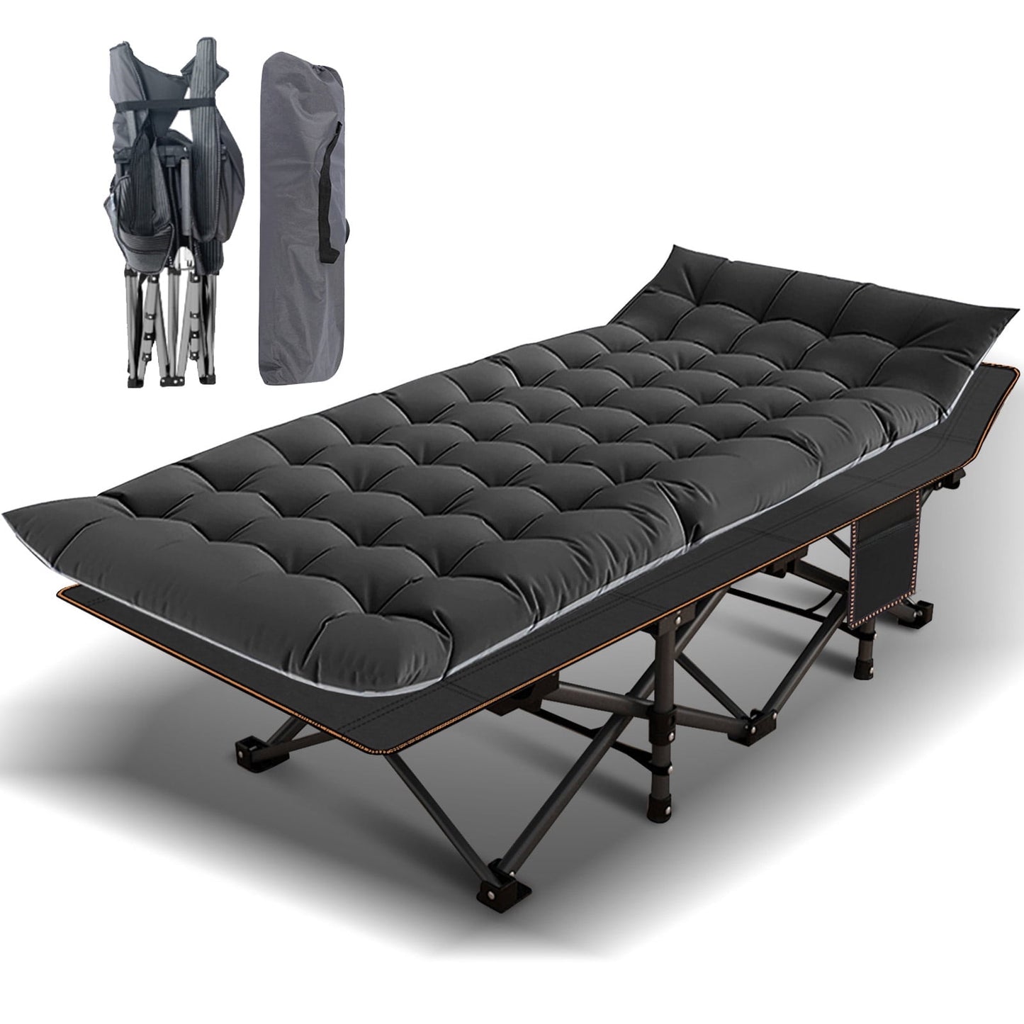 Lilypelle Folding Camping Cot for Adults, Portable Sleeping Cot, Folding Cot Rollaway Guest Bed with 3.3 inch 2 Sided Mattress and Carry Bag