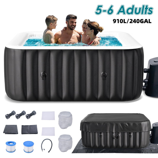 Lilypelle Inflatable Hot Tub,73” X 73” X 25” Portable Blow Up Hot Tub Square for 4-6 Person，Portable Outdoor Spa with 130 Bubble Jets and Built in Heater Pump, Filter