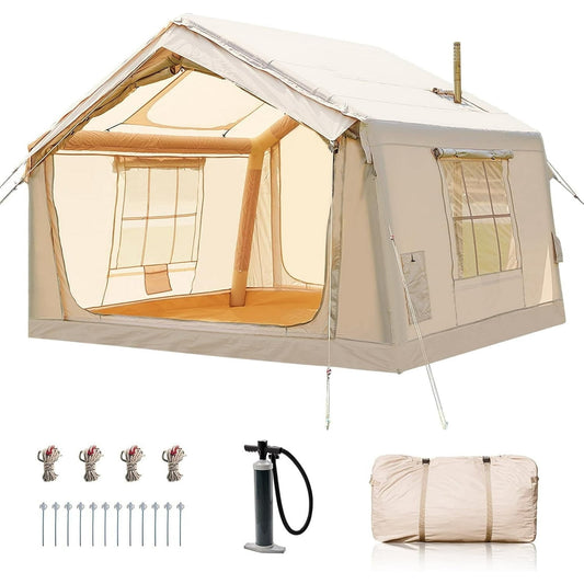 Lilypelle 4-6 Person Blow Up Inflatable Tent with Stove Jack, Hot Tent for Camping with Hand Pump, Waterproof Inflatable Camp Tent, Easy Setup Glamping Inflatable House,10.5ft X 8.2ft X 6.9ft
