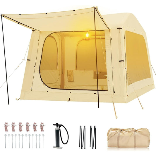 Lilypelle 4-6 Person Blow Up Inflatable Tent, 2-in-1 SUV Tailgate Hot Tent with Stove Jack, Easy Setup Camping Tent with Hand Pump, Waterproof Inflatable House for Outdoor