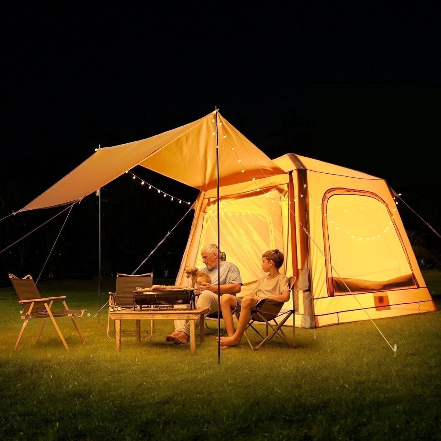 Lilypelle 2-4 Person Blow Up Inflatable Tent with Canopy, Instant Setup Hot Tent, Waterproof Inflatable Camp Tent with Hand Pump, All-Weather Glamping Inflatable House