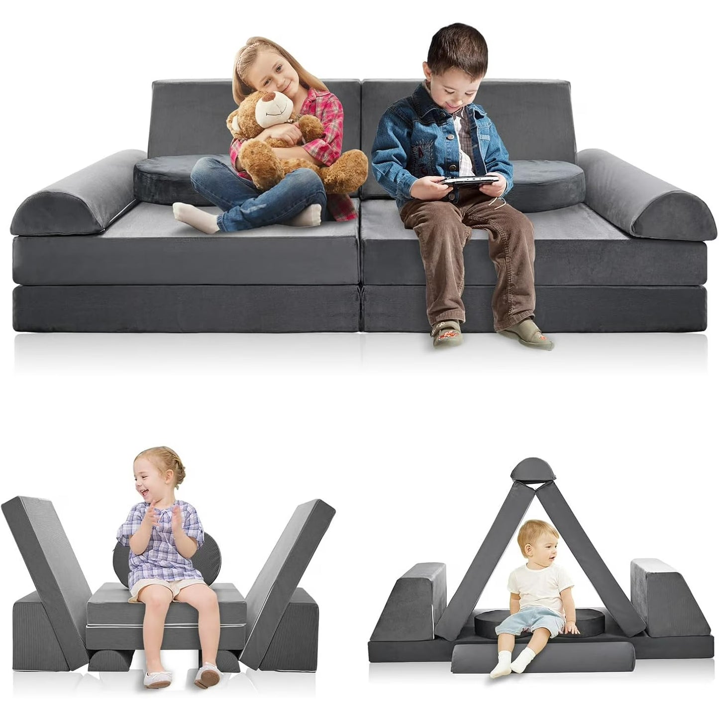 Lilypelle Foam Convertible Modular Fold Out Sofa, Grey